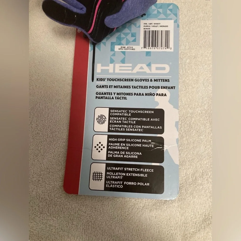 HEAD Kids M Purple Touchscreen Winter Gloves Mittens NWT Warm Snow Cold Weather